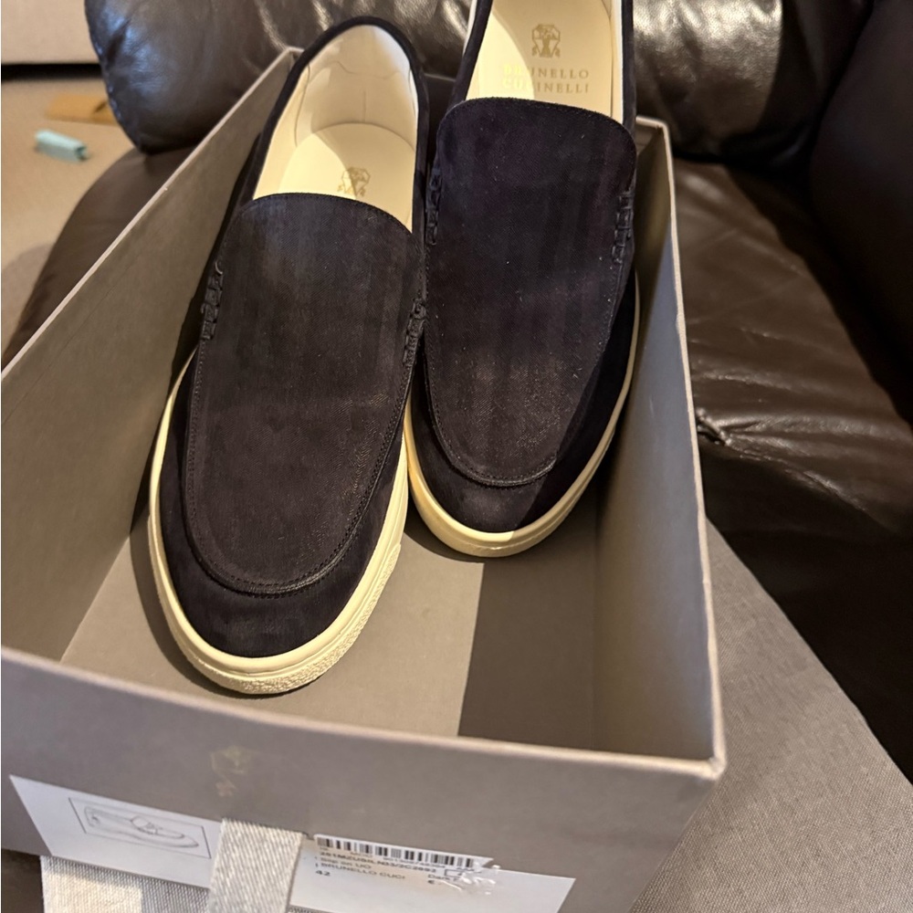 Authentic Brunello Cucinelli Black Suede Loafers